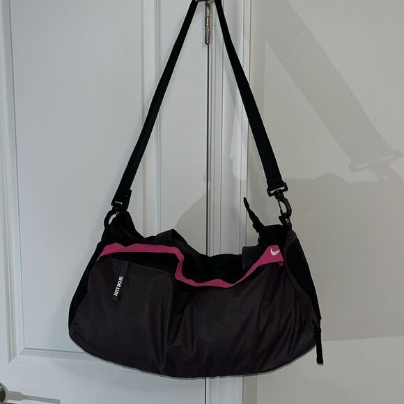 Nike Black Gary Pink Just Do It Work Out Shoulder Carry Gym Travel Duffel Bag - Picture 4 of 8
